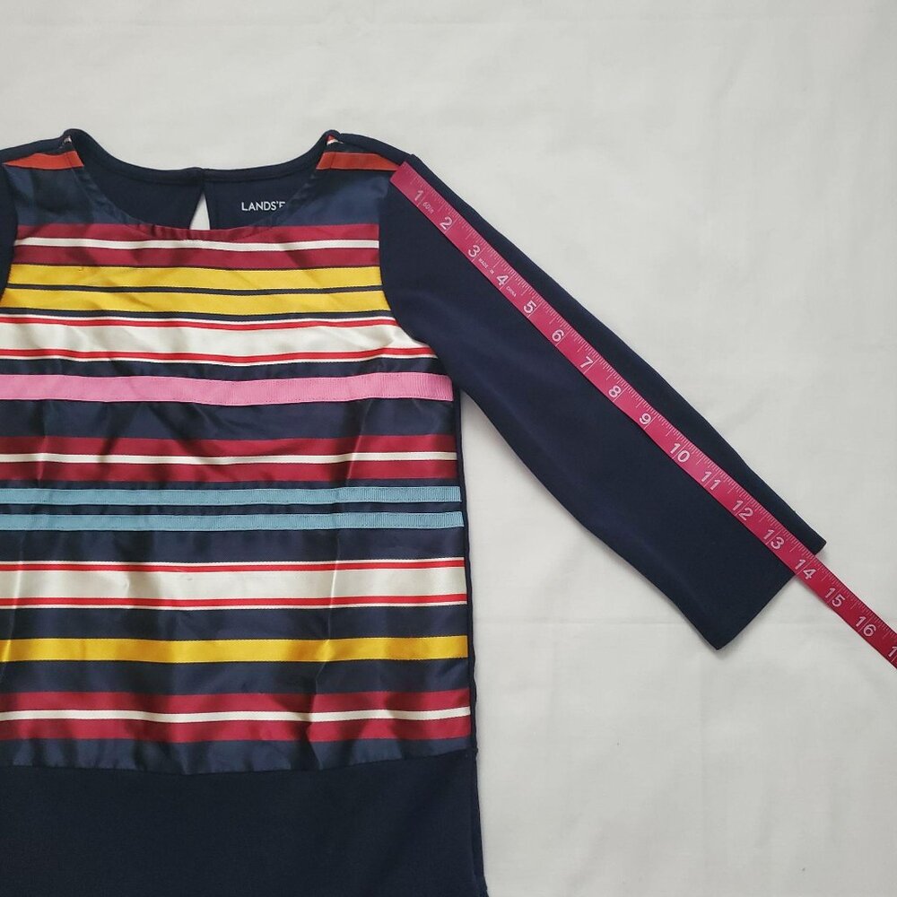 Lands' End Girls Navy Blue Multicolor Brocade Ribbon Stripe Dress Size L (6X-7) - Picture 13 of 14